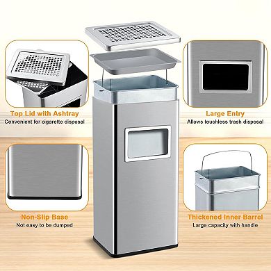 8 Gallon Commercial Indoor Outdoor Trash Can with Ashtray