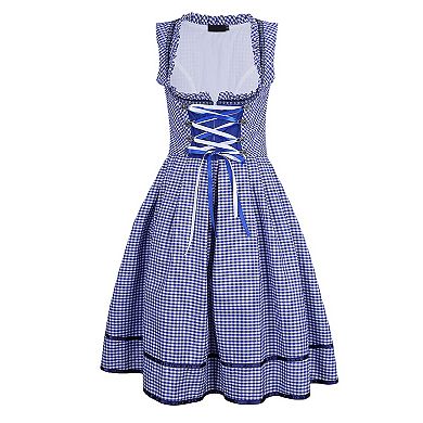 Oktoberfest Women's 3-Piece Dress Set Classic Dirndl with Puff Sleeve Blouse and Apron