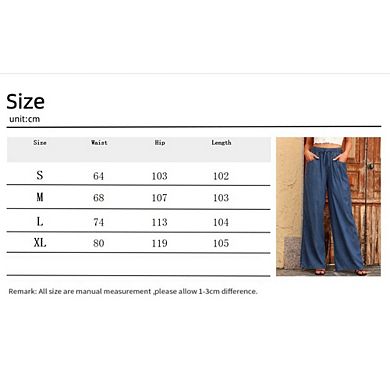 Women's Drawstring Wide Leg Jeans High Waisted Loose Fit Denim Pants