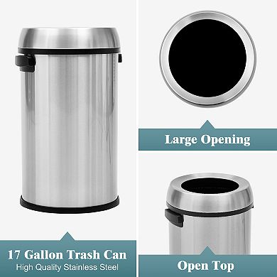 17-Gallon Commercial Open Kitchen Trash Can - Large Capacity