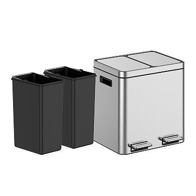 2 x 4-Gallon Garbage Can for Kitchen, 2 Compartments for Recycling and Trash