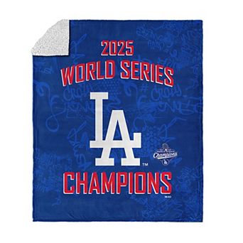 Los Angeles Dodgers 2025 World Series Champions Five Tool Silk Touch Sherpa Throw Blanket