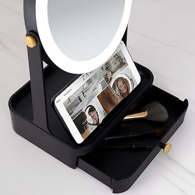LED Lighted Mirror with 5X/1X Magnifications, Accessory Tray and Storage Drawer