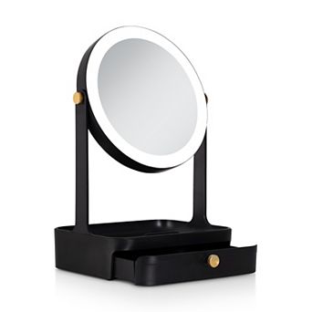 LED Lighted Mirror with 5X/1X Magnifications, Accessory Tray and Storage Drawer