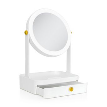 LED Lighted Mirror with 5X/1X Magnifications, Accessory Tray and Storage Drawer