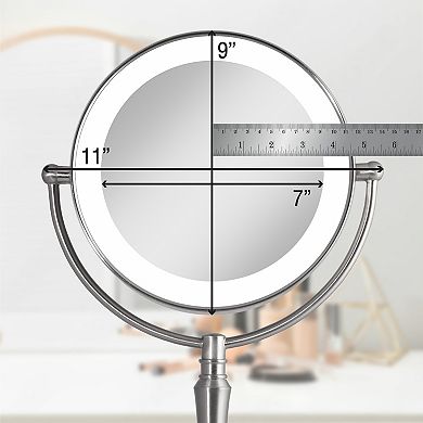 10X/1X Magnified Tabletop Mirror with Light LED Ring Halo and USB Charging Port