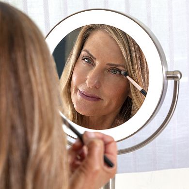 10X/1X Magnified Tabletop Mirror with Light LED Ring Halo and USB Charging Port