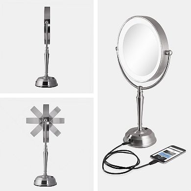 10X/1X Magnified Tabletop Mirror with Light LED Ring Halo and USB Charging Port