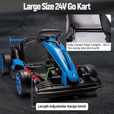 Ride On Go Kart for Kids, 24V 7Ah Battery Two 200W Motors, 8MPH Fast Drifting Circling Car