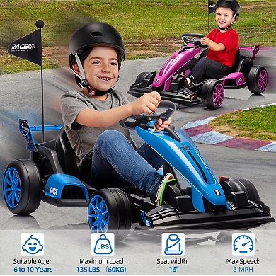 Ride On Go Kart for Kids, 24V 7Ah Battery Two 200W Motors, 8MPH Fast Drifting Circling Car