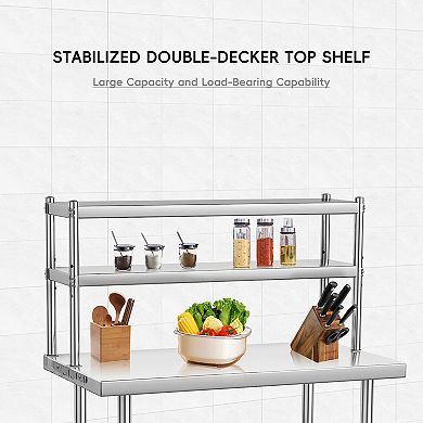 36 x 24 Inches Stainless Steel Work Table with Overshelves