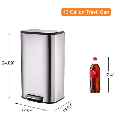 13 Gallon Tall Kitchen Garbage Can with Removable Inner Bucket, Slim Rectangular