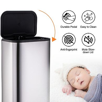 13 Gallon Tall Kitchen Garbage Can with Removable Inner Bucket, Slim Rectangular