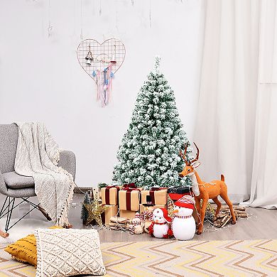 Costway 4.5Ft Pre-Lit Premium Snow Flocked Hinged Artificial Christmas Tree w/200 Lights