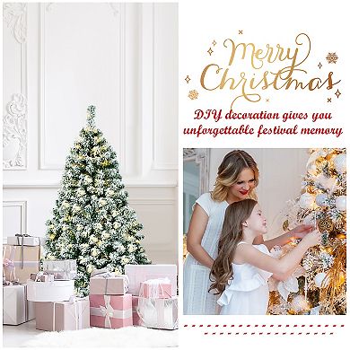 Costway 4.5Ft Pre-Lit Premium Snow Flocked Hinged Artificial Christmas Tree w/200 Lights