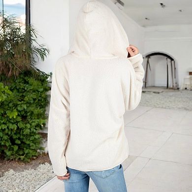 Women's Textured Two Tone Lined Hooded Jacket with Front Pockets and Contrast Trim