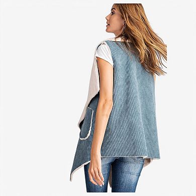 Women's Faux Shearling Open Front Vest with Oversized Collar