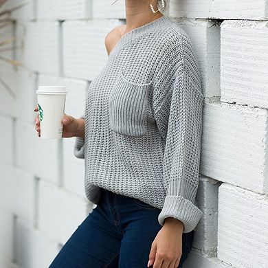 Women's Loose Knit Long Sleeve Pullover Sweater with Relaxed Fit