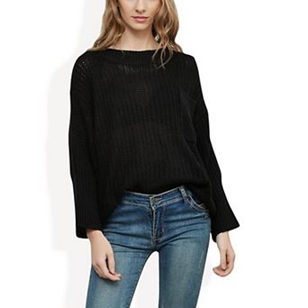 Women's Loose Knit Long Sleeve Pullover Sweater with Relaxed Fit