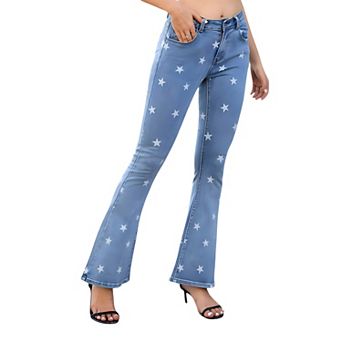 Women's Floral Daisy Embroidered Mid Rise Bell Bottom Jeans