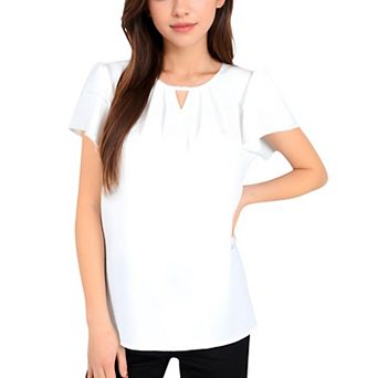 Women's Flutter Sleeve Top with Keyhole Neckline and Lightweight Textured Fabric