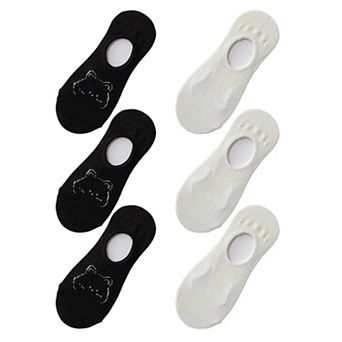 Women's Non-slip No Show Socks 6 pk Invisible Liner Adorable Bear
