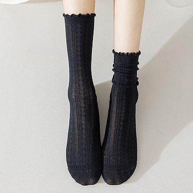 Women's Ribbed Crew Socks with Ruffle Lettuce Trim Soft Stretch Knit Comfortable Everyday 5-Pack