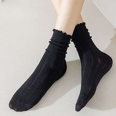 Women's Ribbed Crew Socks with Ruffle Lettuce Trim Soft Stretch Knit Comfortable Everyday 5-Pack