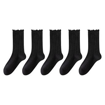 Women's Ribbed Crew Socks with Ruffle Lettuce Trim Soft Stretch Knit Comfortable Everyday 5-Pack