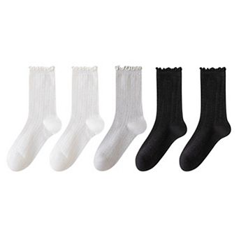 Women's Ribbed Crew Socks with Ruffle Lettuce Trim Soft Stretch Knit Comfortable Everyday 5-Pack