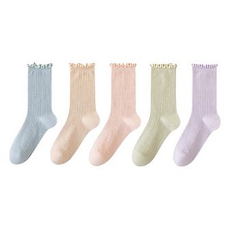 Women's Ribbed Crew Socks with Ruffle Lettuce Trim Soft Stretch Knit Comfortable Everyday 5-Pack