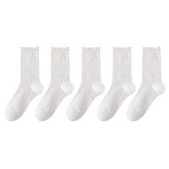 Women's Ribbed Crew Socks with Ruffle Lettuce Trim Soft Stretch Knit Comfortable Everyday 5-Pack