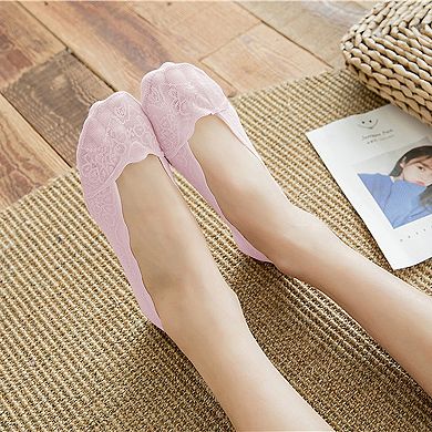 Women's No Show Socks 6pk Invisible Liner Elegant Lace Design