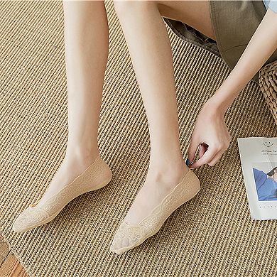 Women's No Show Socks 6pk Invisible Liner Elegant Lace Design