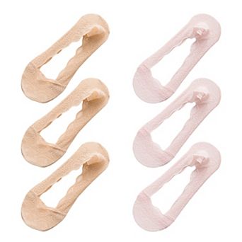 Women's No Show Socks 6 pk Invisible Liner Elegant Lace Design
