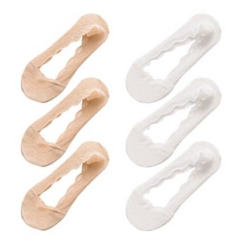 Women's No Show Socks 6 pk Invisible Liner Elegant Lace Design