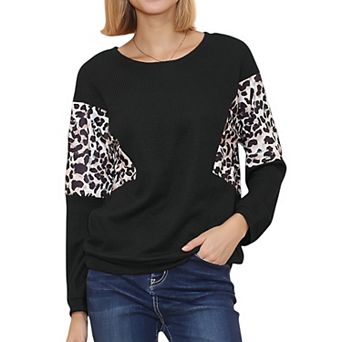Women's Long Sleeve Sweatshirt with Leopard Print Sleeve Panels