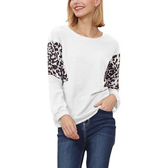 Women's Long Sleeve Sweatshirt with Leopard Print Sleeve Panels