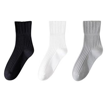 Women's Ribbed Crew Socks with Elasticized Top Cuff for Swollen Feet Non-Binding Comfortable Fit
