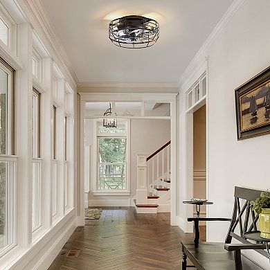 12-Inch indoor flush mount cage fan, 7 PC blades, DC motor, 6-speed remote