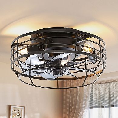12-Inch indoor flush mount cage fan, 7 PC blades, DC motor, 6-speed remote