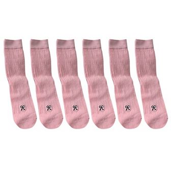 Women's Ribbed Ankle Socks with Bow Embroidery 6 pk