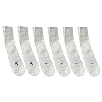 Women's Ribbed Ankle Socks with Bow Embroidery 6 pk