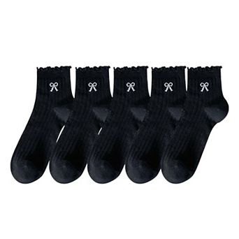 Women's Summer Ribbed Ankle Socks with Bow Embroidery 5 pk