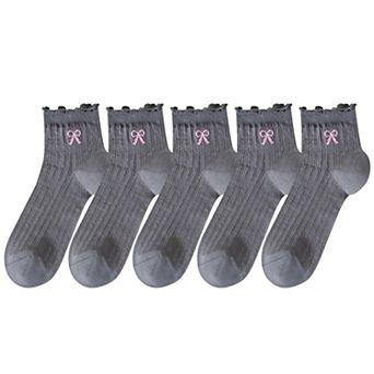 Women's Summer Ribbed Ankle Socks with Bow Embroidery 5 pk