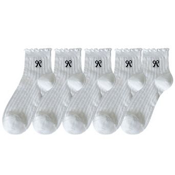 Women's Summer Ribbed Ankle Socks with Bow Embroidery 5 pk