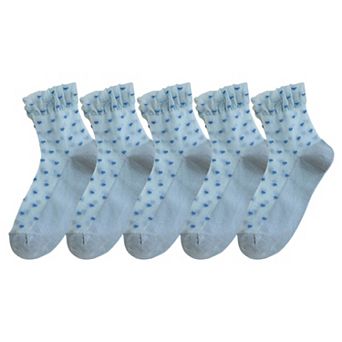 Women’s Sheer Crew Socks 5-Pack with Heart Pattern Everyday Comfort Fit