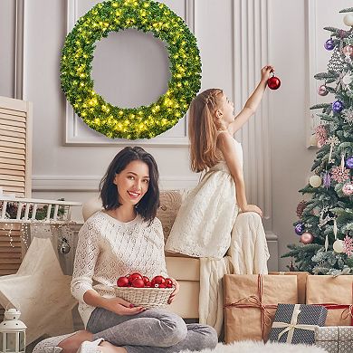 Costway 48'' Pre-lit Cordless Artificial Christmas Wreath 714 Tips w/ 200 LED Light&Timer