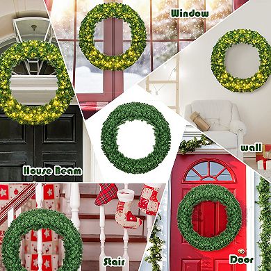 Costway 48'' Pre-lit Cordless Artificial Christmas Wreath 714 Tips w/ 200 LED Light&Timer