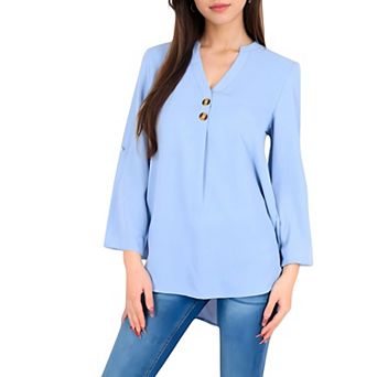 Women's V-Neck Blouse with Button Accents